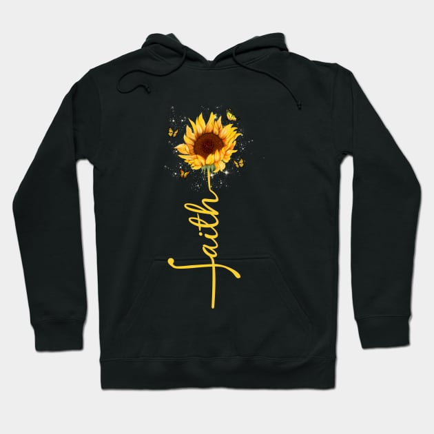 Vintage Faith Cross Sunflower Butterfly Flowers Christians Hoodie by AE Desings Digital